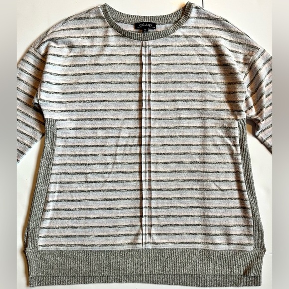Charlie B Striped Gray and White w Pastel Colors Women’s Sweater Size Small - Picture 2 of 16
